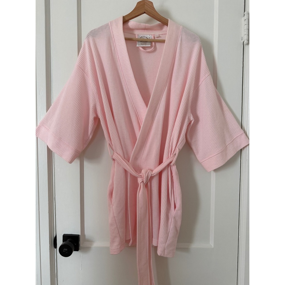 Aegean Apparel Pink Waffle Knit Robe Women Large Short Kimono Wrap Spa Bathrobe‎